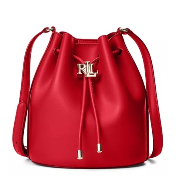 Lauren Ralph Lauren Handbags - LAUREN RALPH LAUREN Andie Medium Leather Red Drawstring Bag AUTHENTIC